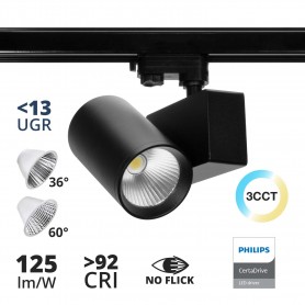 Faro LED 42W Binario Trifase CRI92, 125lm/W, UGR13, 36°/60°, PHILIPS CertaDrive